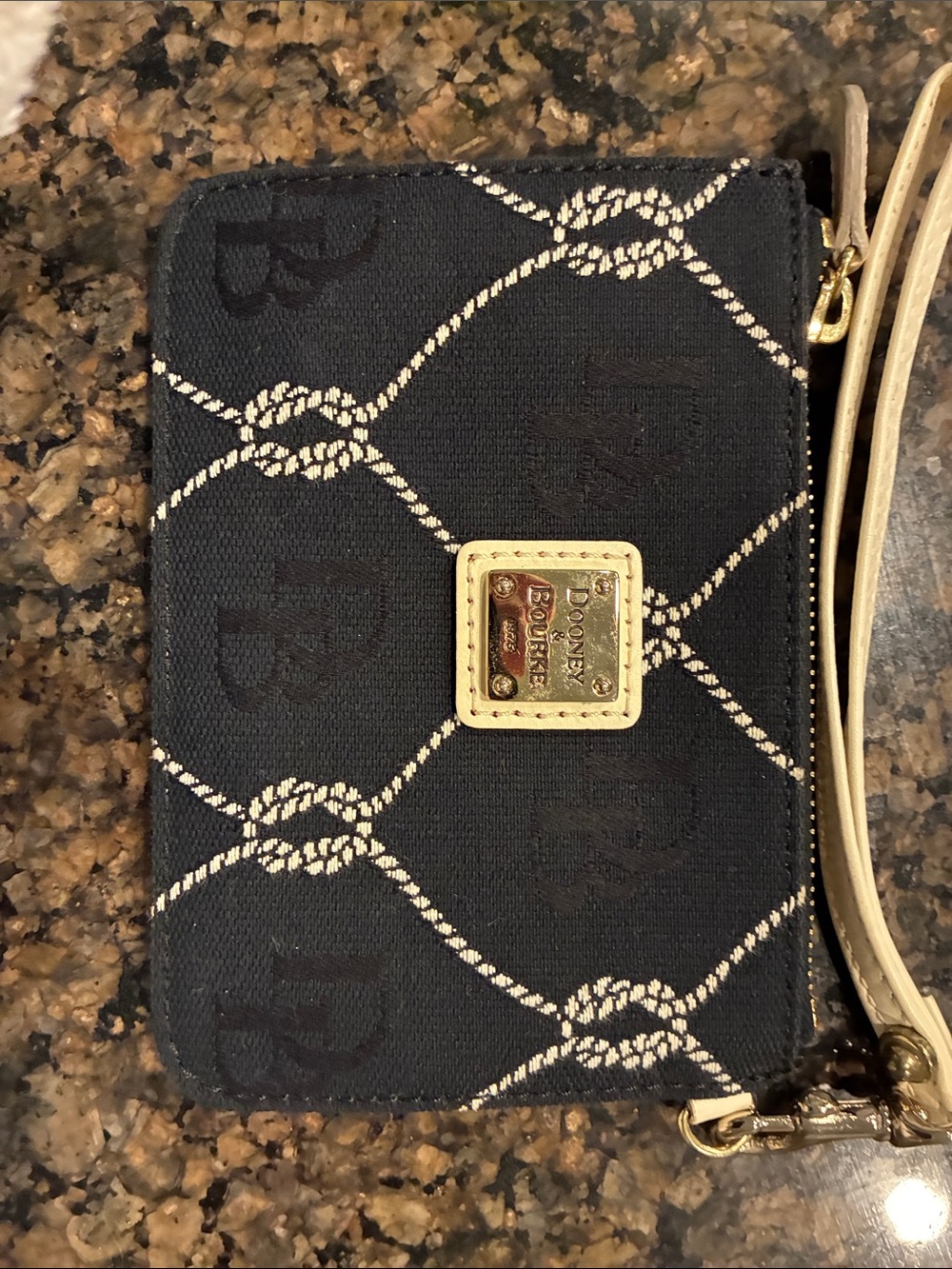 Dooney & Bourke Navy and Cream Rope-Pattern Wristlet